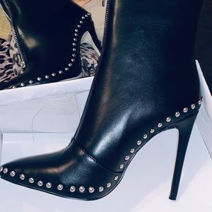 4 inch black studded stiletto booties